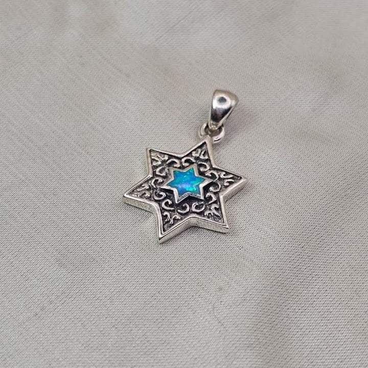 Blue Opaline Star of David Pendant