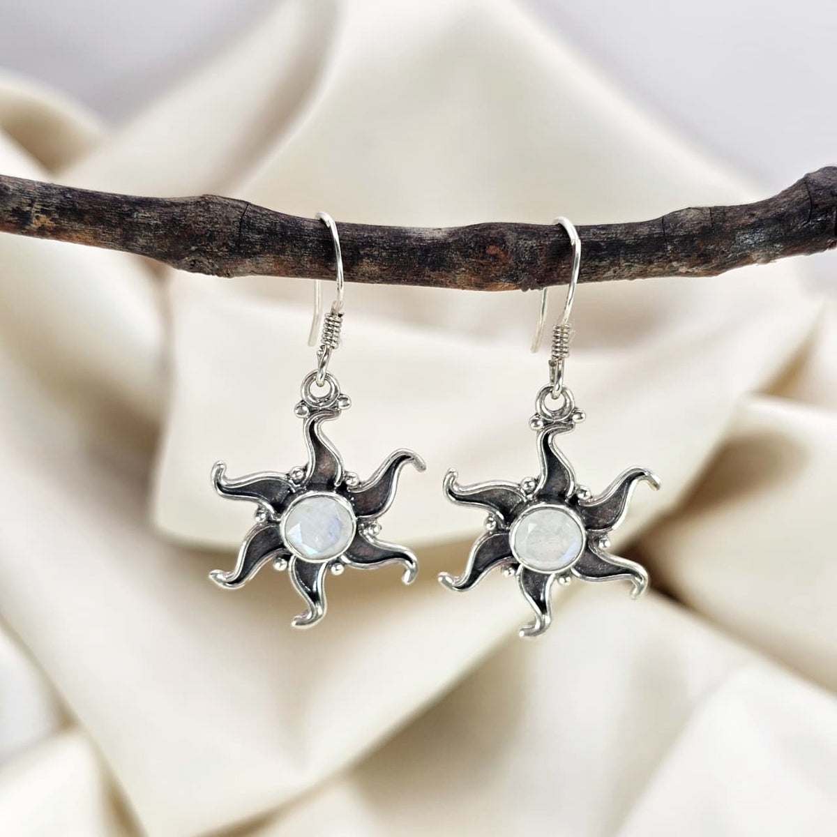 Moonstone Sunburst Drop Earrings