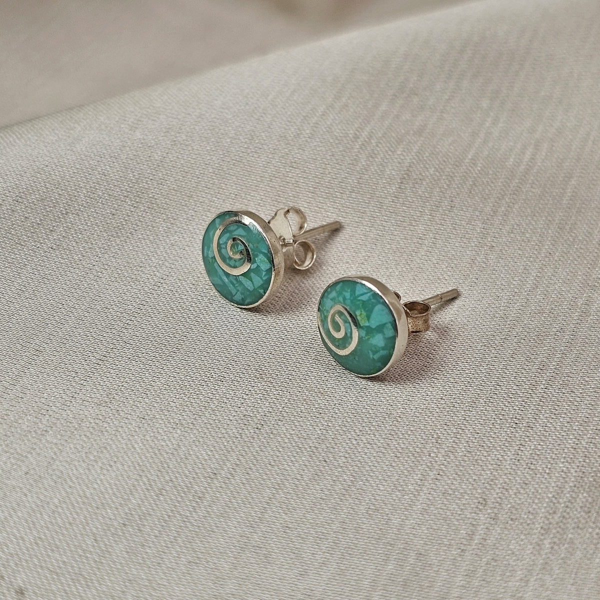 Spiral Blue Shell Stud Earrings