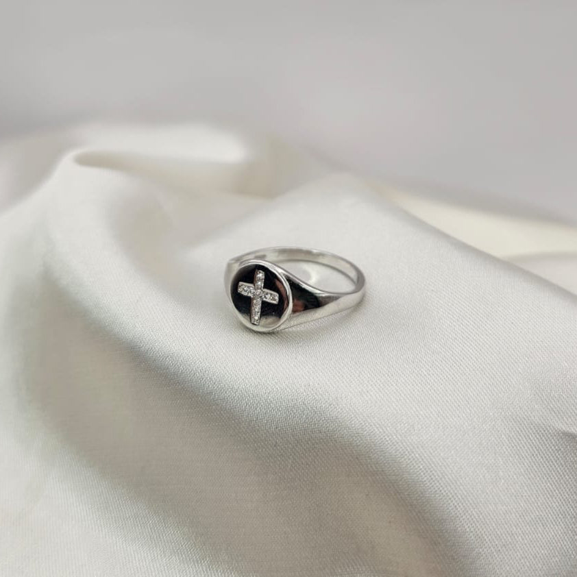 Cubic Zirconia Cross Signet Ring image 2