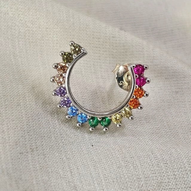 Multicoloured Cubic Zirconia Hoop Stud Earrings