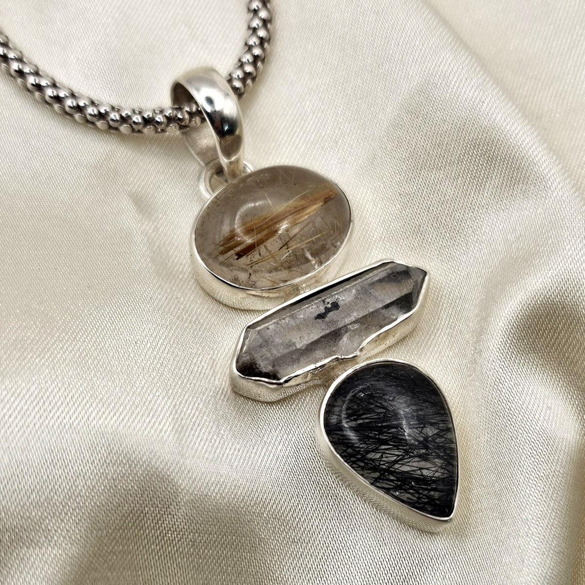 3 Stone Rutile Quartz Totem Pendant image 1