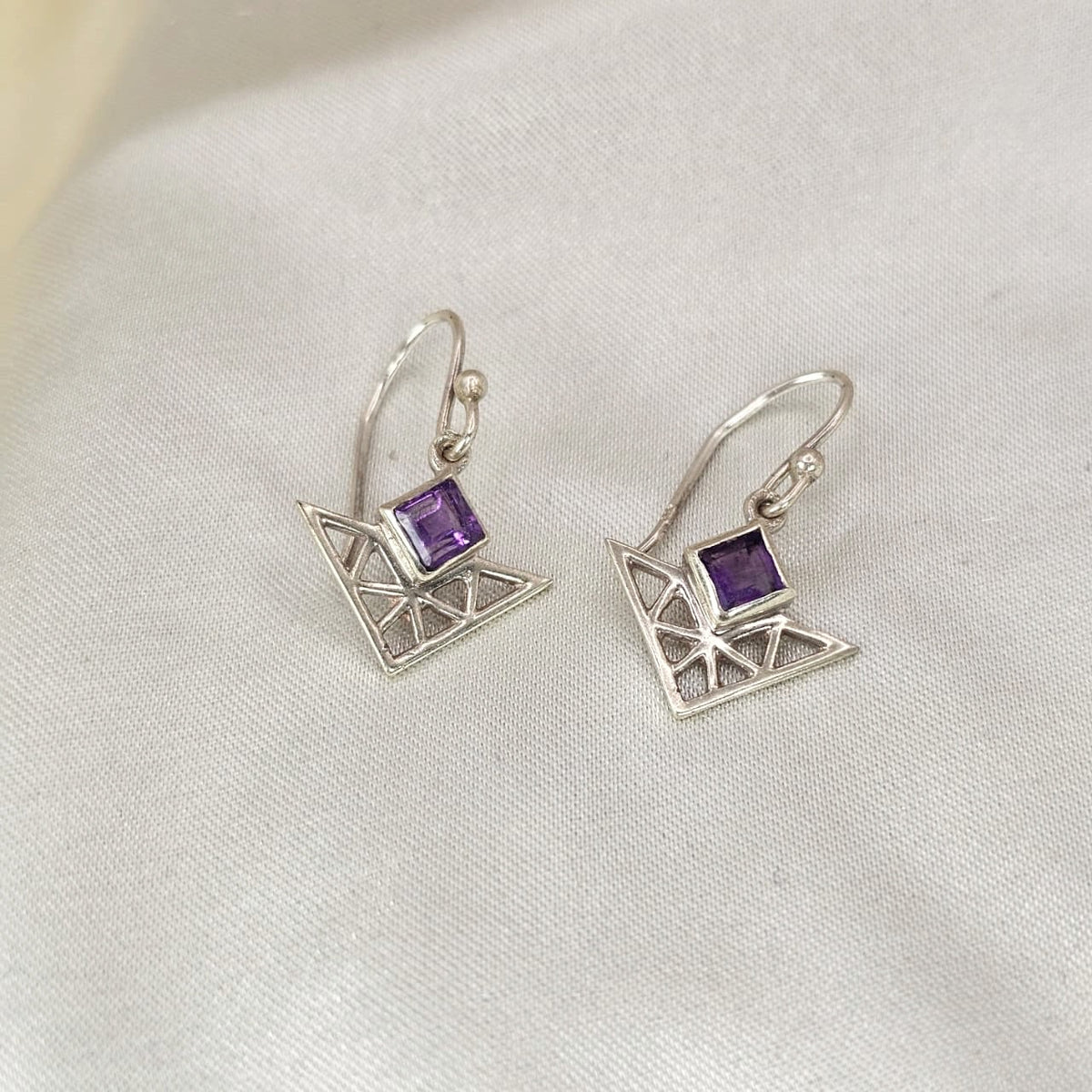 Amethyst Geometric Filigree Drop Earrings
