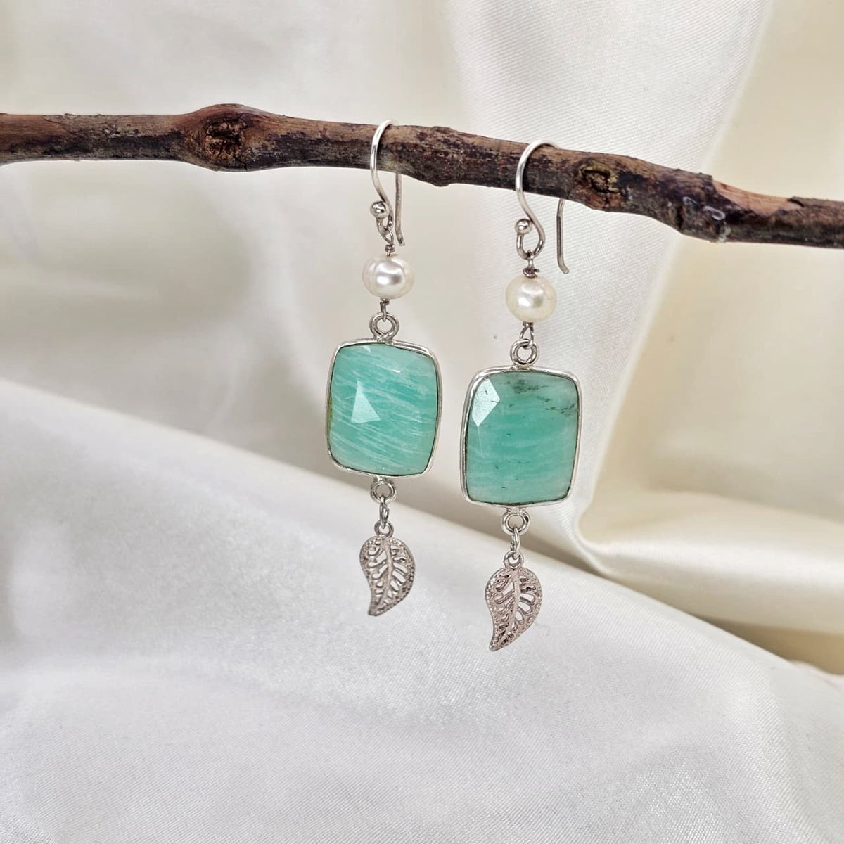 Amazonite & Pearl Drop Earrings