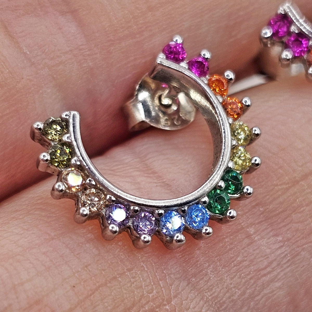 Multicoloured Cubic Zirconia Hoop Stud Earrings