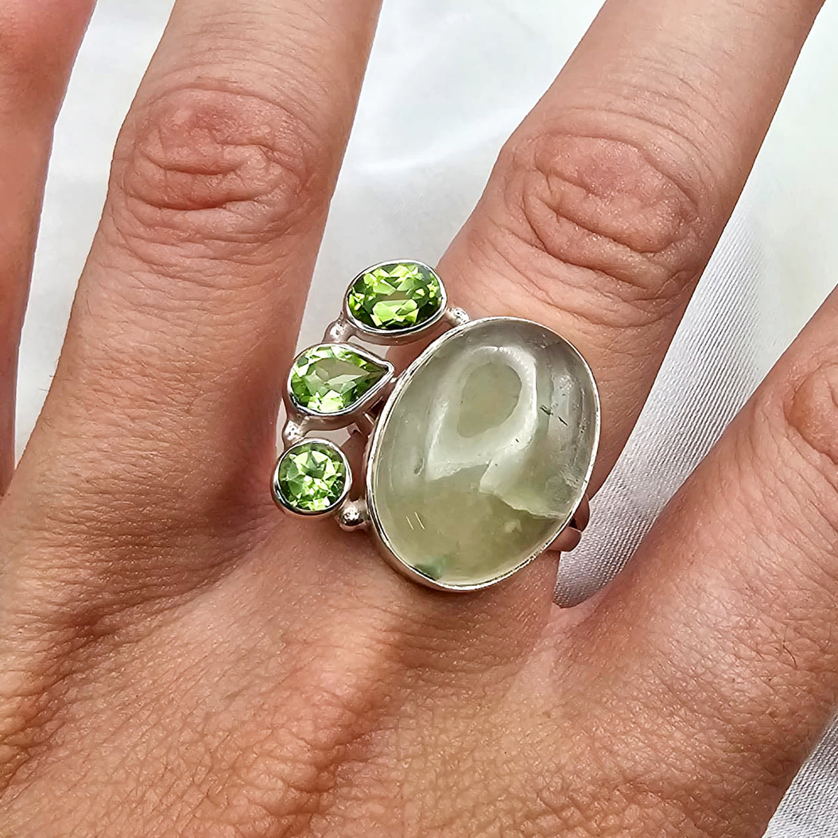 Prehnite & Three Stone Peridot Ring image 3