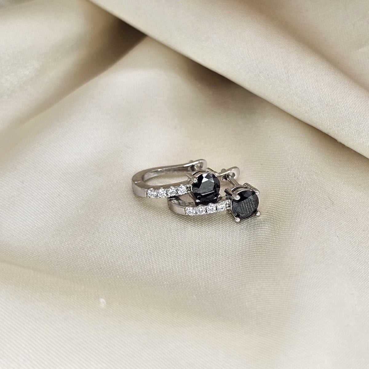 Black & White Moissanite Huggie Hoop Earrings