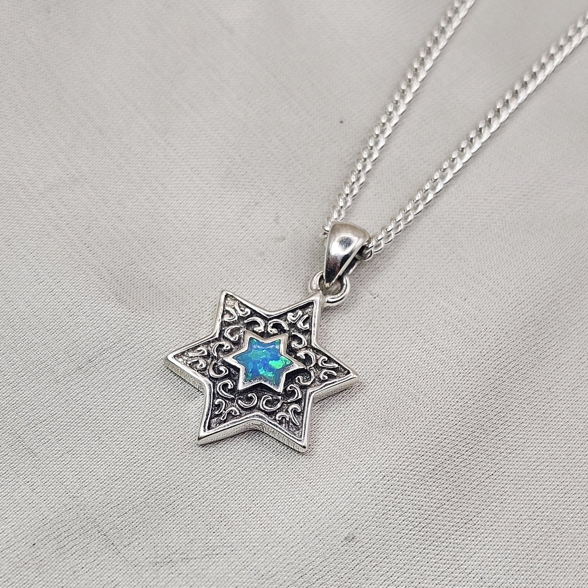 Blue Opaline Star of David Pendant