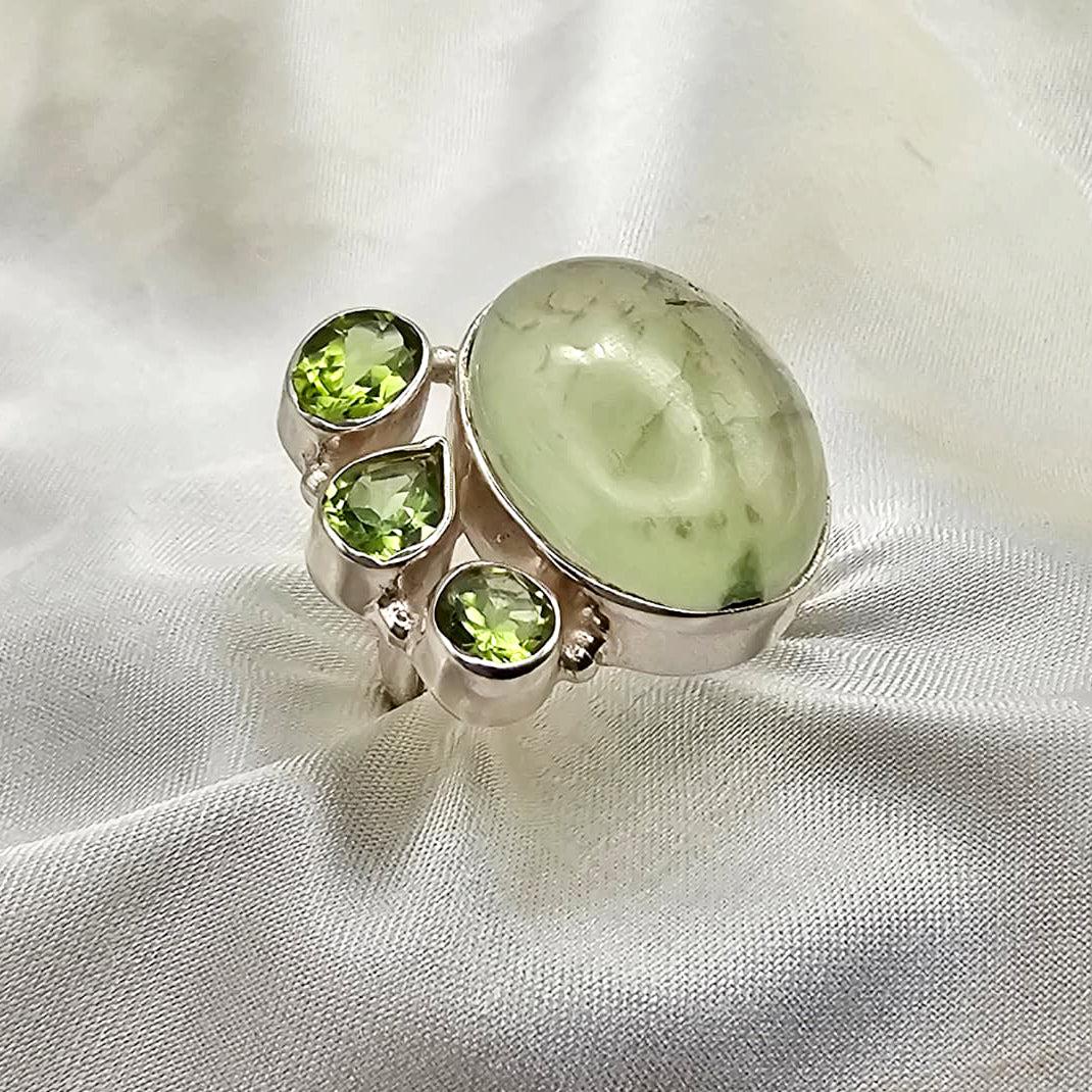 Prehnite & Three Stone Peridot Ring image 2
