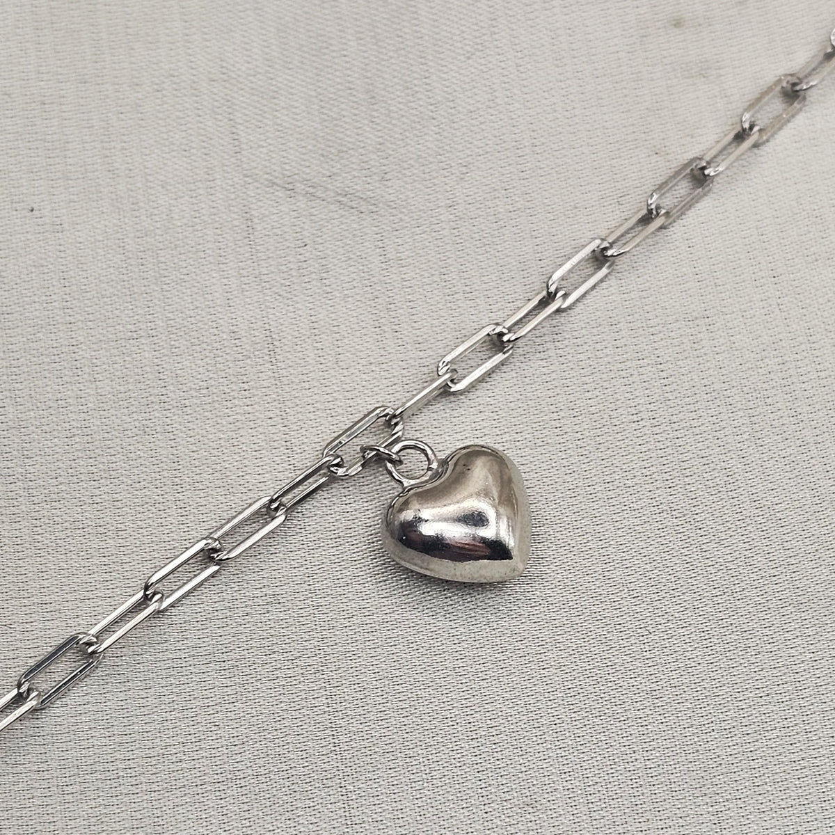 Paperclip Chain Heart Charm Bracelet