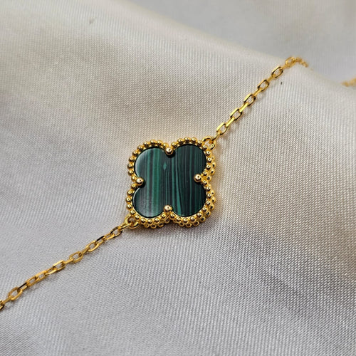 18ct Gold Plated Malachite Van Cleef–Style Clover Bracelet image 0