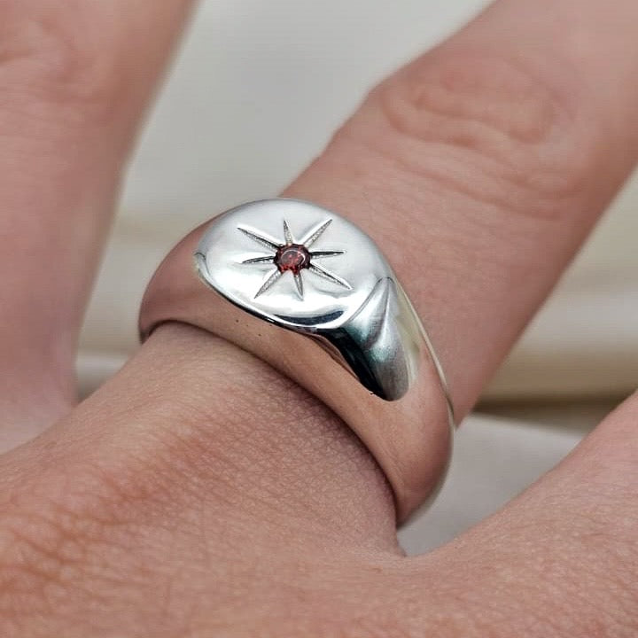 Red Cubic Zirconia Signet Ring