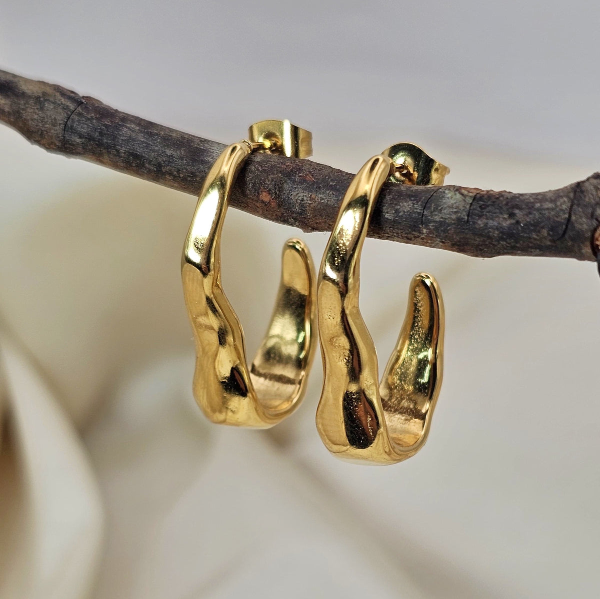 18k Gold Plated Stainless Steel Organic Hoop Earrings