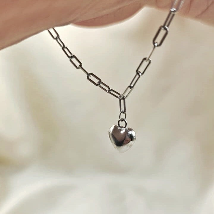 Paperclip Chain Heart Charm Bracelet