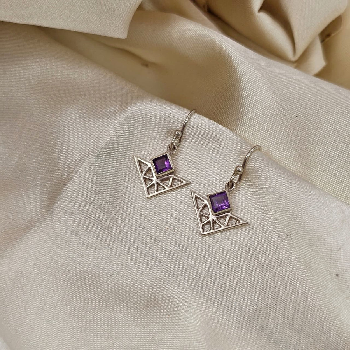 Amethyst Geometric Filigree Drop Earrings