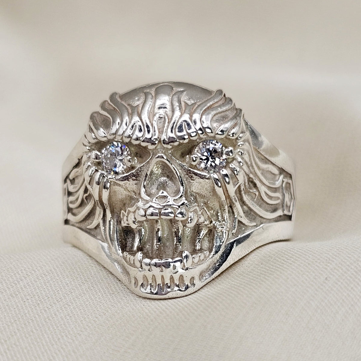 Flaming Skull Ring with Cubic Zirconia image 0