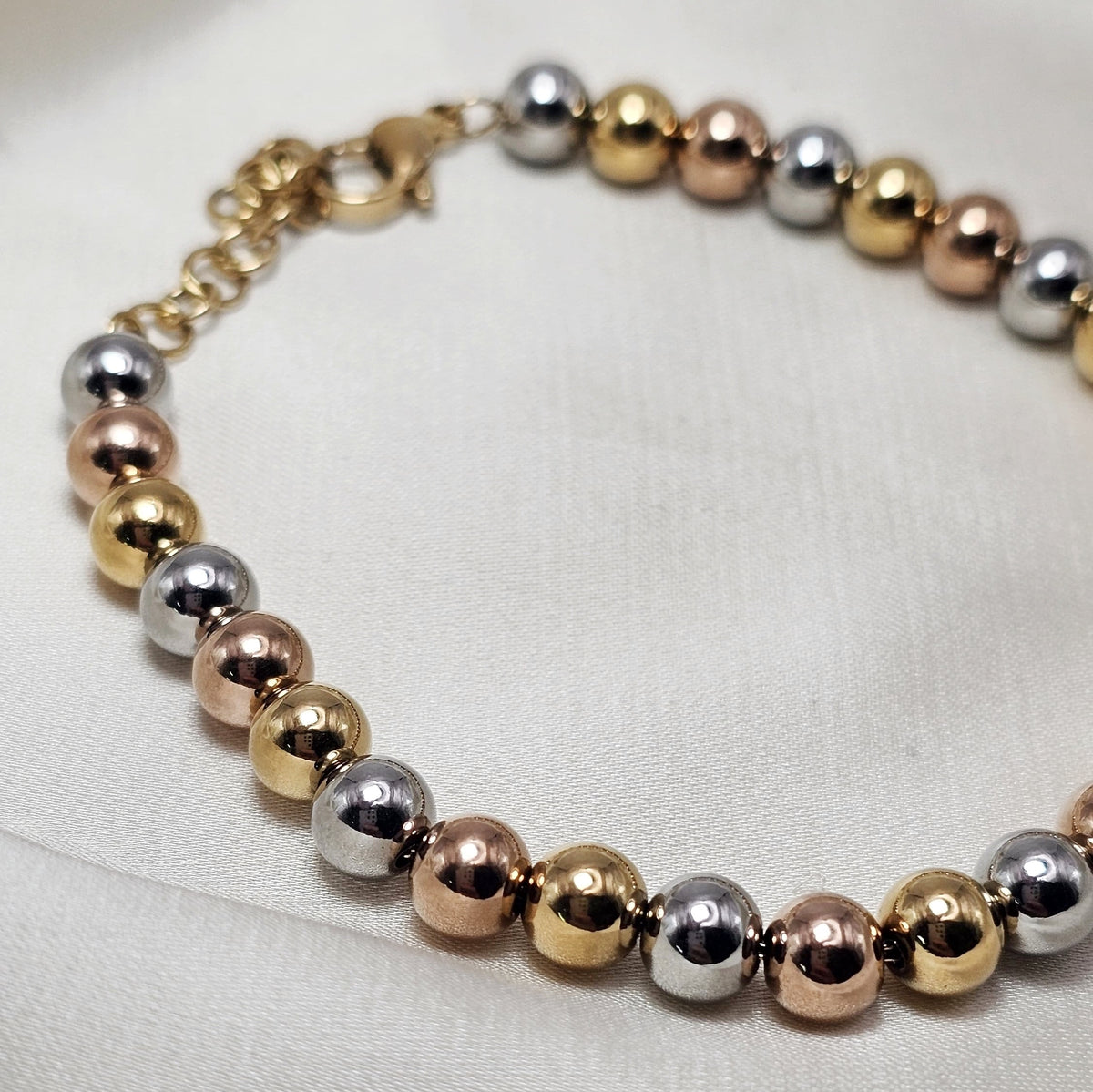 18k Gold Plated Stainless Steel Mixed-Tone Beaded Bracelet