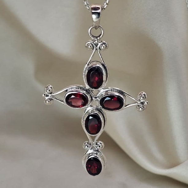 Garnet Cross Pendant