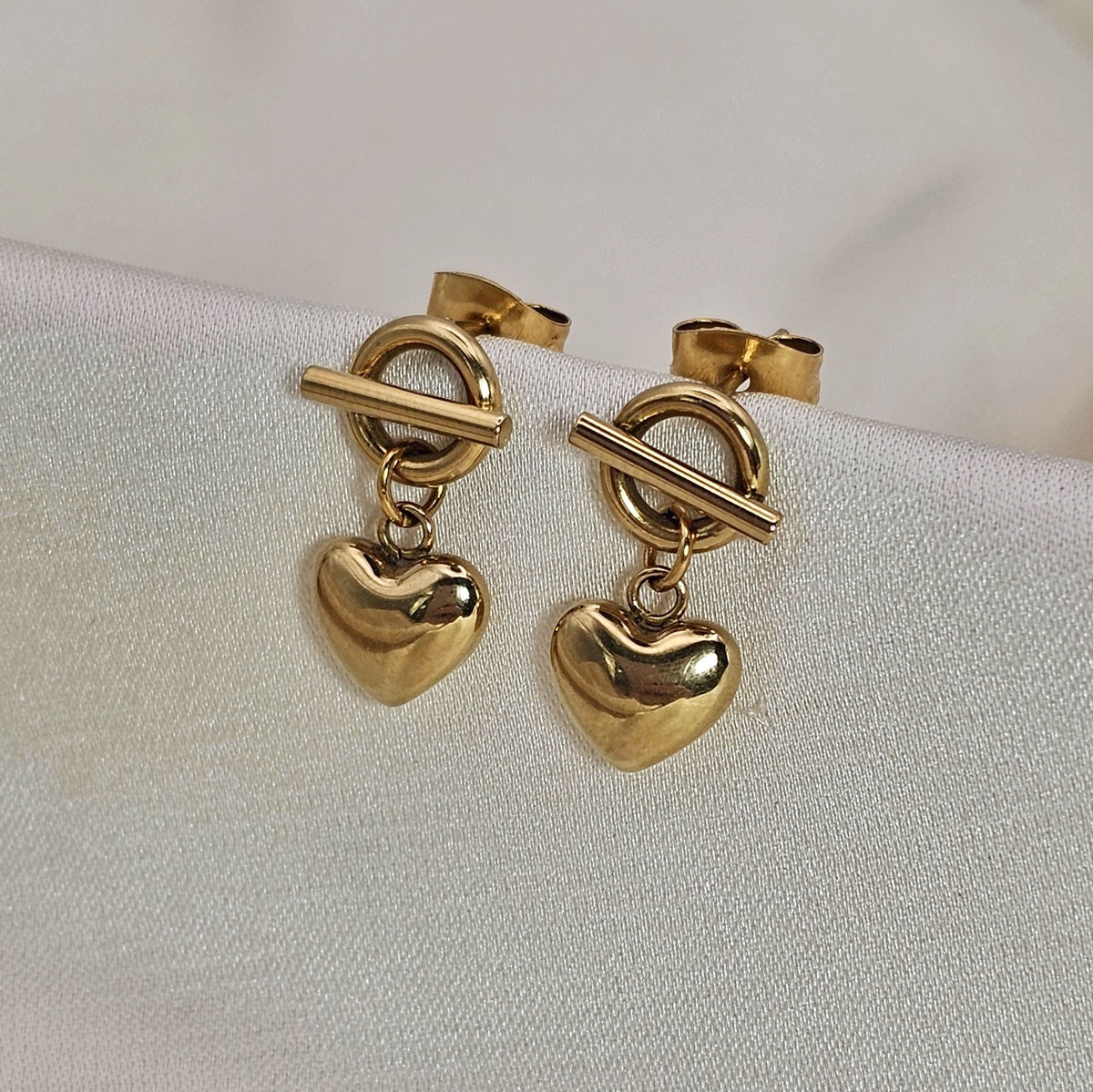 18k Gold Plated Stainless Steel Heart Drop Earrings