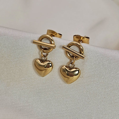 18k Gold Plated Stainless Steel Heart Drop Earrings