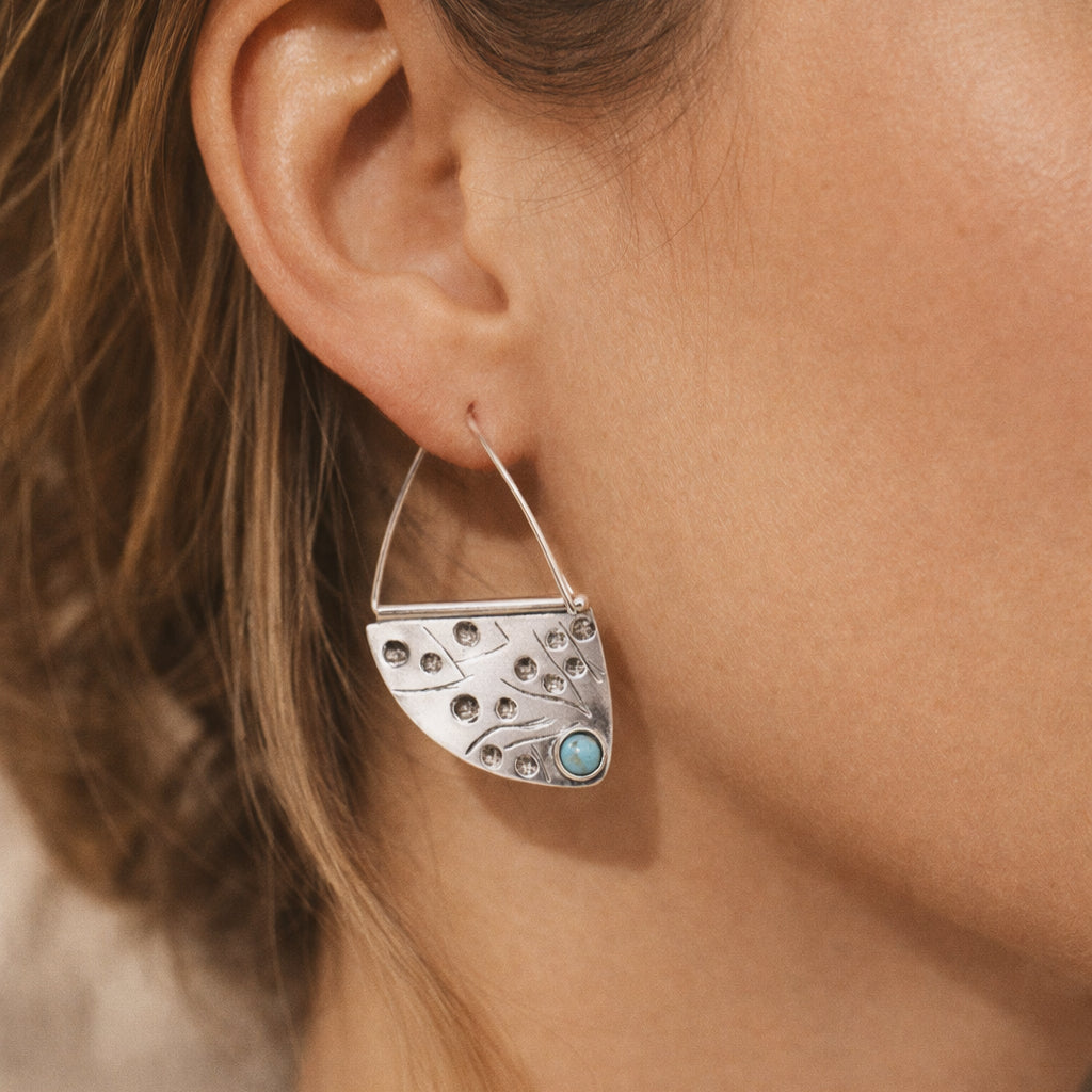 Geometric Earrings with Turquoise Accents image 1