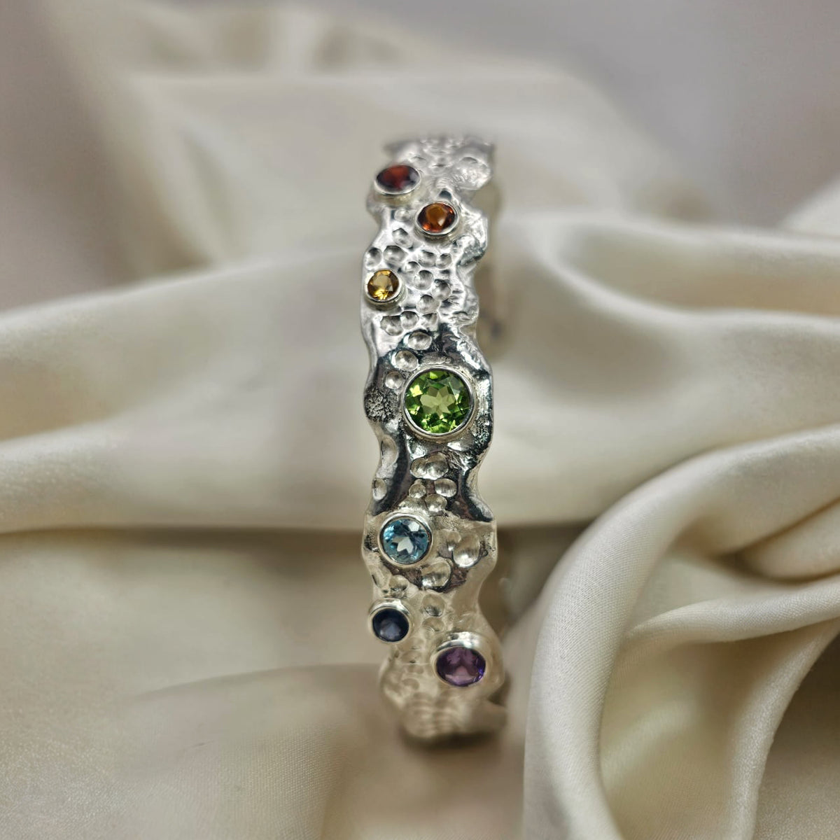 Multi Stone Hammered Bangle image 3