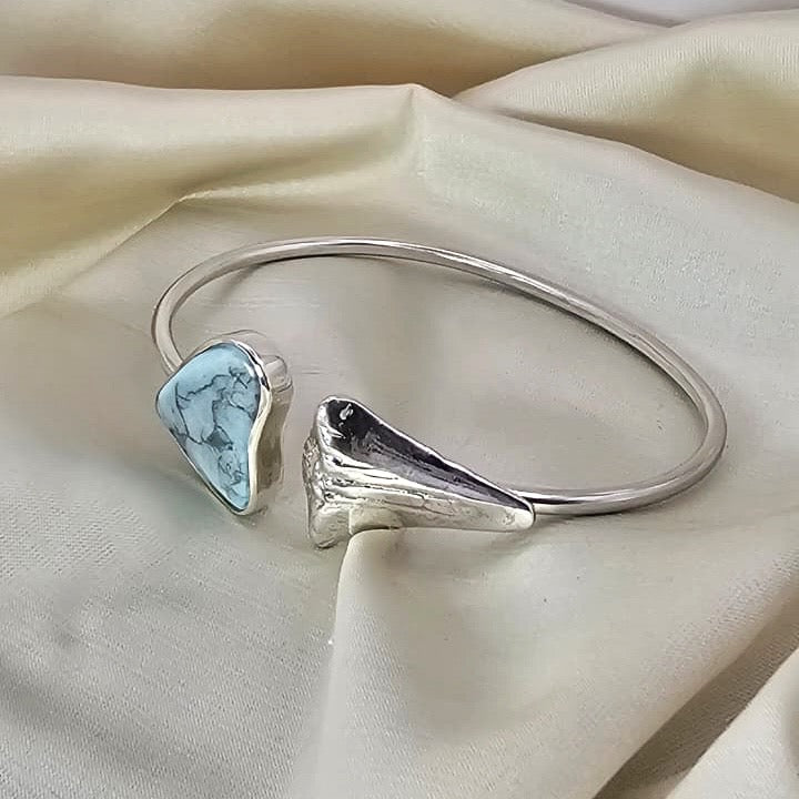 Handmade Adjustable Howlite & Shark Tooth Cuff Bracelet