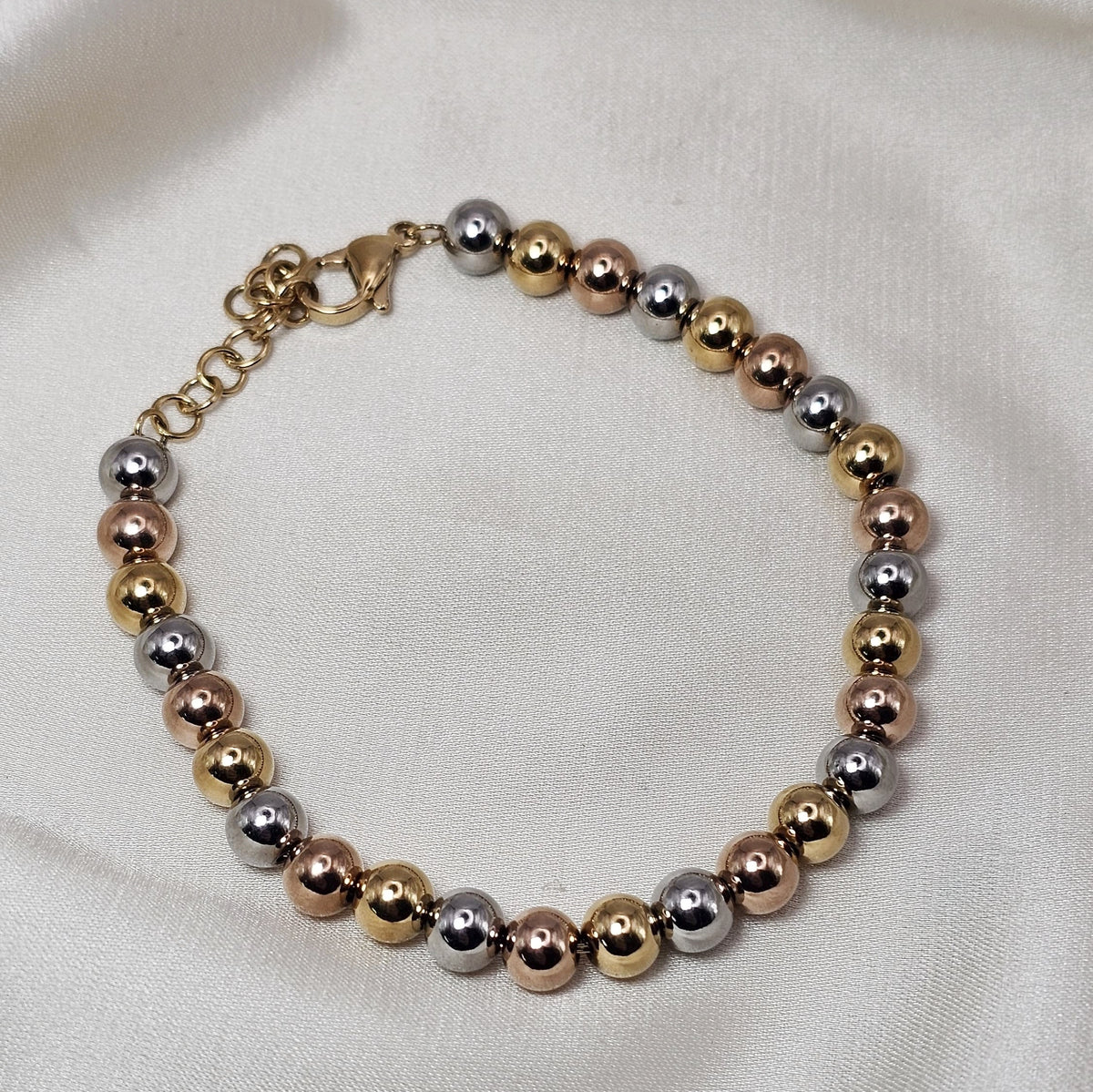18k Gold Plated Stainless Steel Mixed-Tone Beaded Bracelet