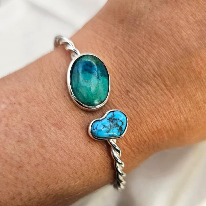 Adjustable Turquoise Twisted Cuff Bangle image 1