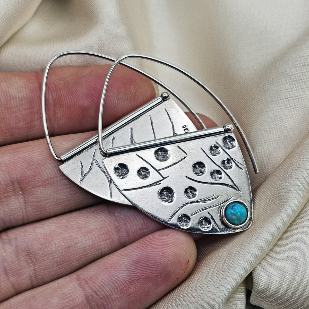 Geometric Earrings with Turquoise Accents image 5