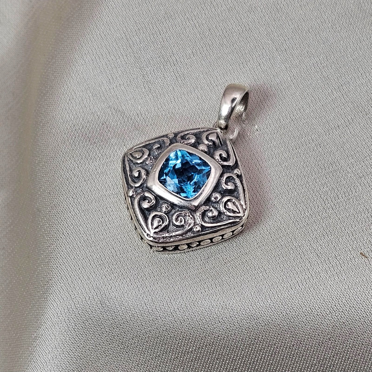 Blue Topaz Square Pendant