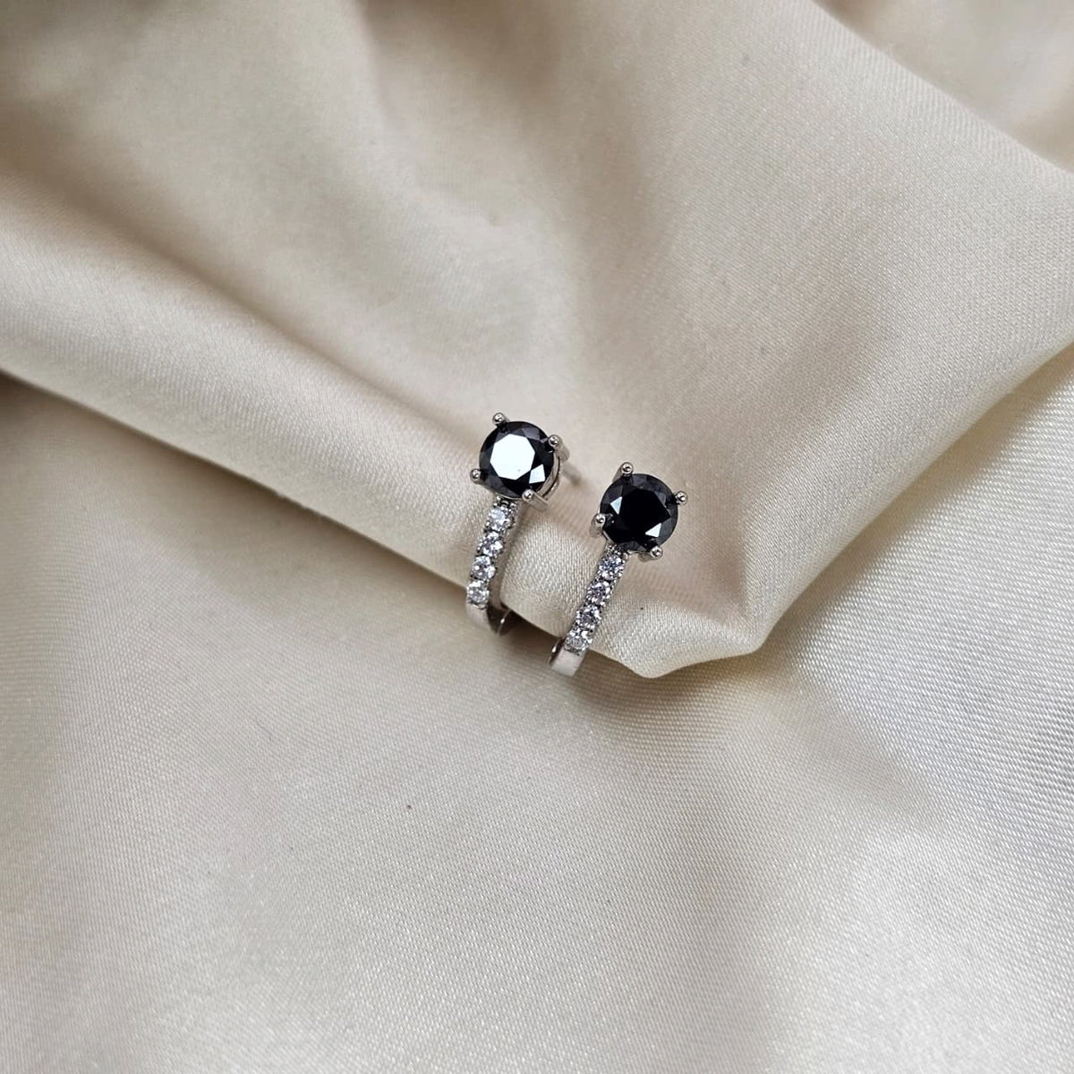 Black & White Moissanite Huggie Hoop Earrings