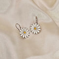White Enamel Daisy Flower Drop Earrings