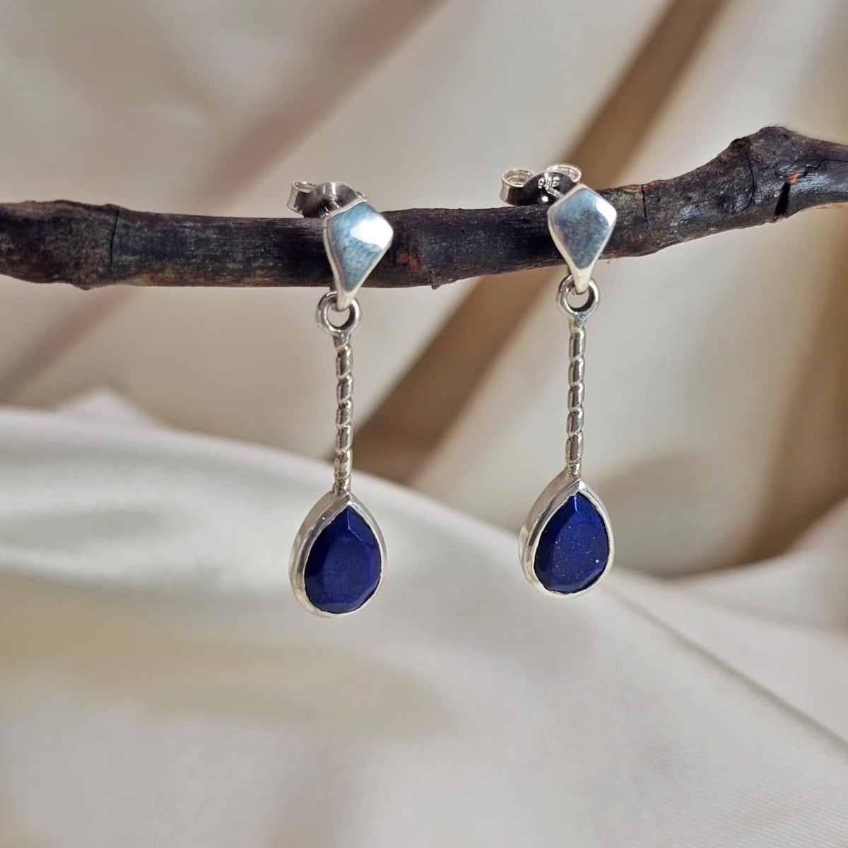 Lapis Lazuli Teardrop Chain Earrings