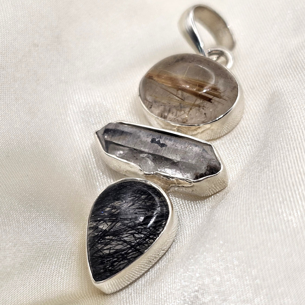 3 Stone Rutile Quartz Totem Pendant image 2