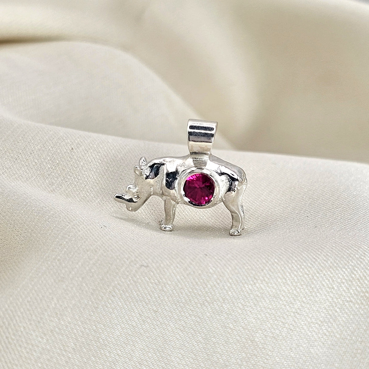 Solid Rhino Pendant with Gemstone image 0