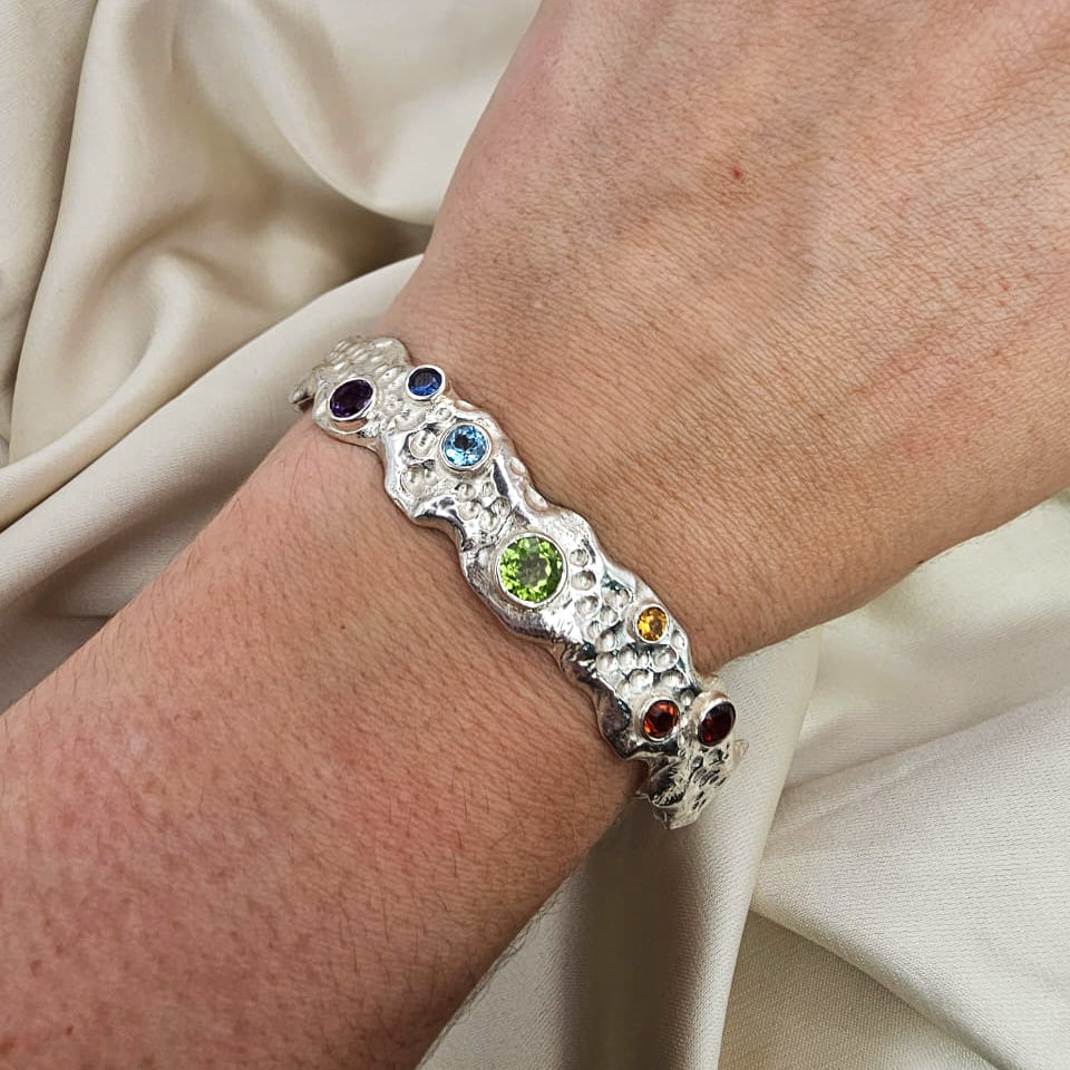 Multi Stone Hammered Bangle image 1