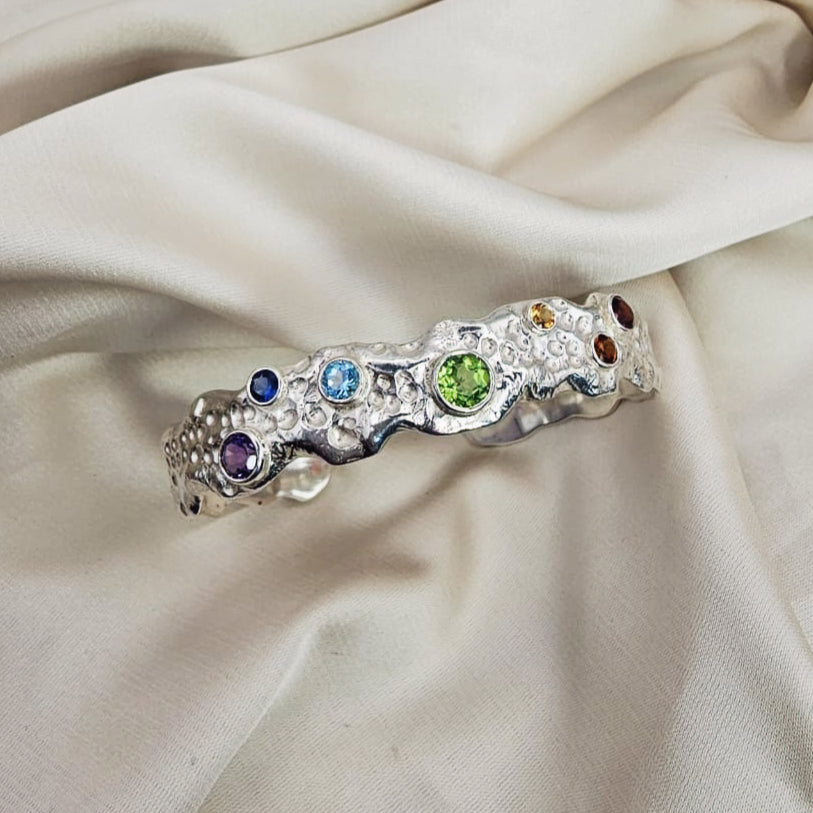 Multi Stone Hammered Bangle image 0