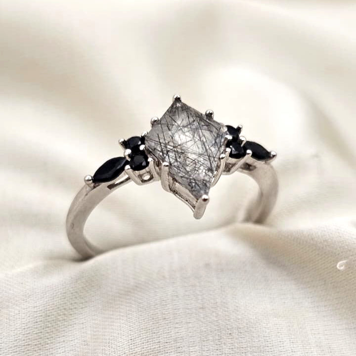 Rutilated Quartz & Black Spinel Ring Set image 3