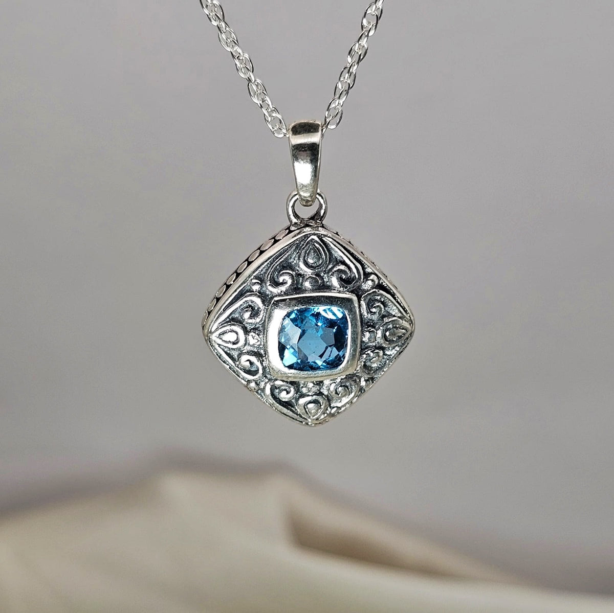 Blue Topaz Square Pendant