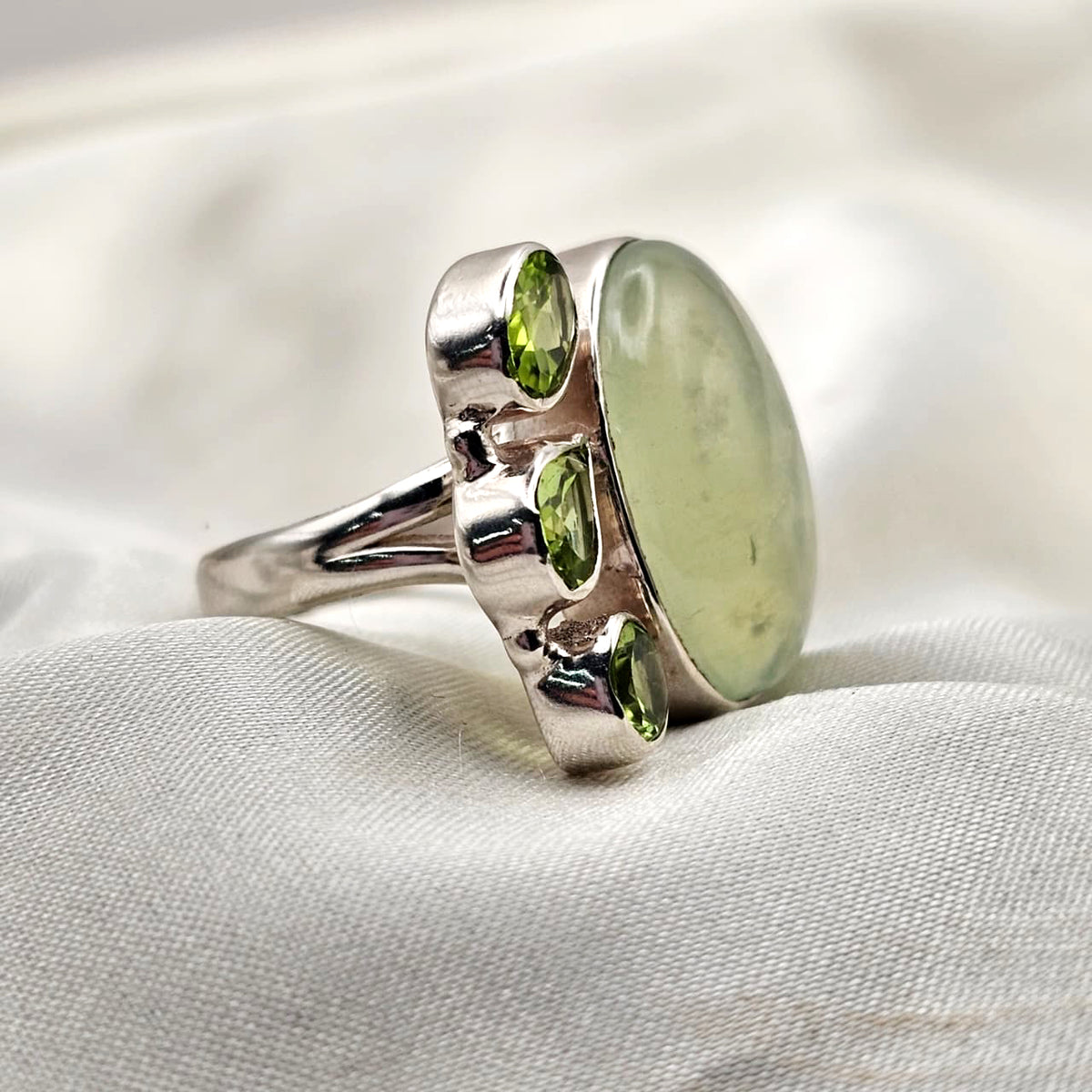Prehnite & Three Stone Peridot Ring image 5