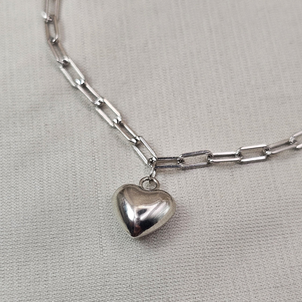 Paperclip Chain Heart Charm Bracelet