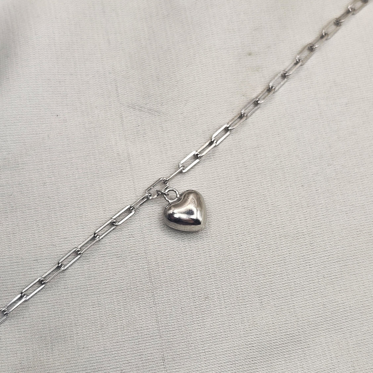 Paperclip Chain Heart Charm Bracelet