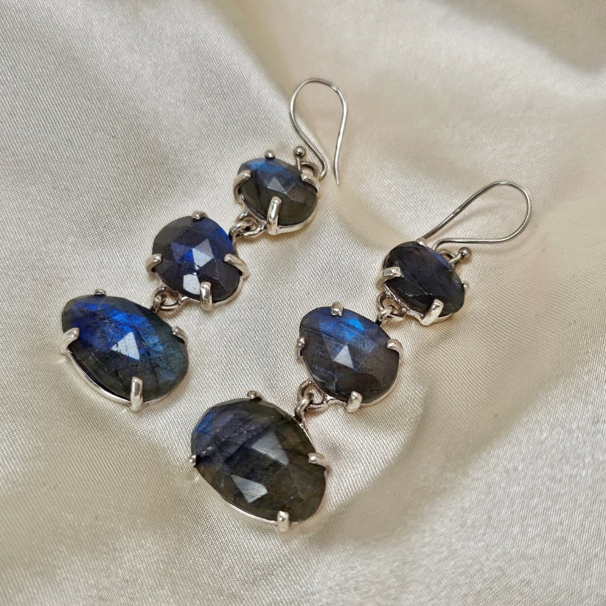 Labradorite Triple Oval Drop Earrings