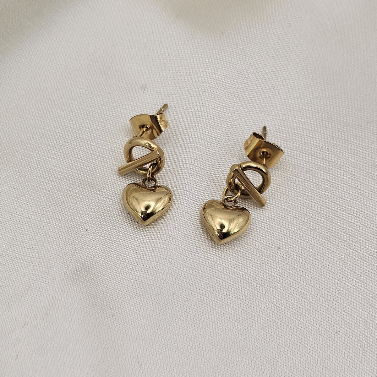 18k Gold Plated Stainless Steel Heart Drop Earrings