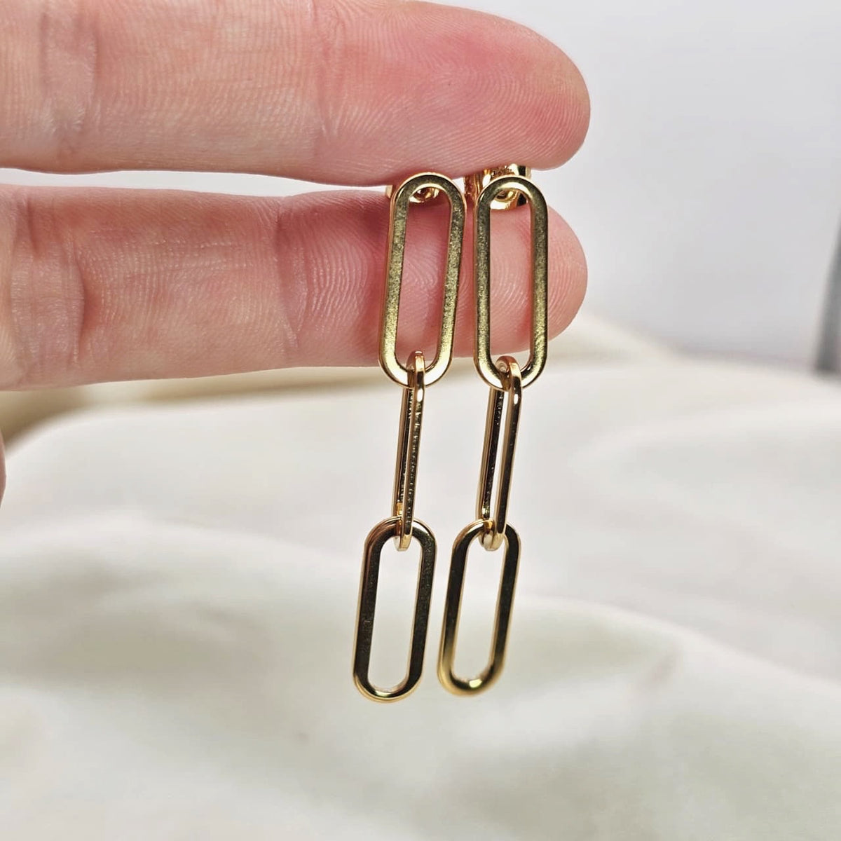 18k Gold Plated Stainless Steel Paperclip Link Drop Earrings
