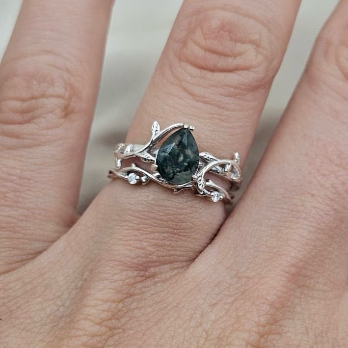 Moss Agate Ring Pair