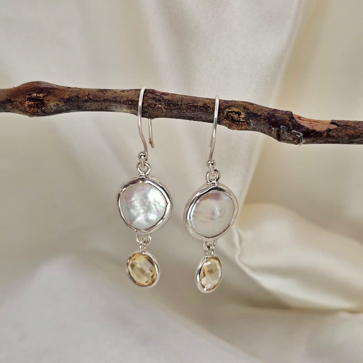 Baroque Pearl & Citrine Drop Earrings
