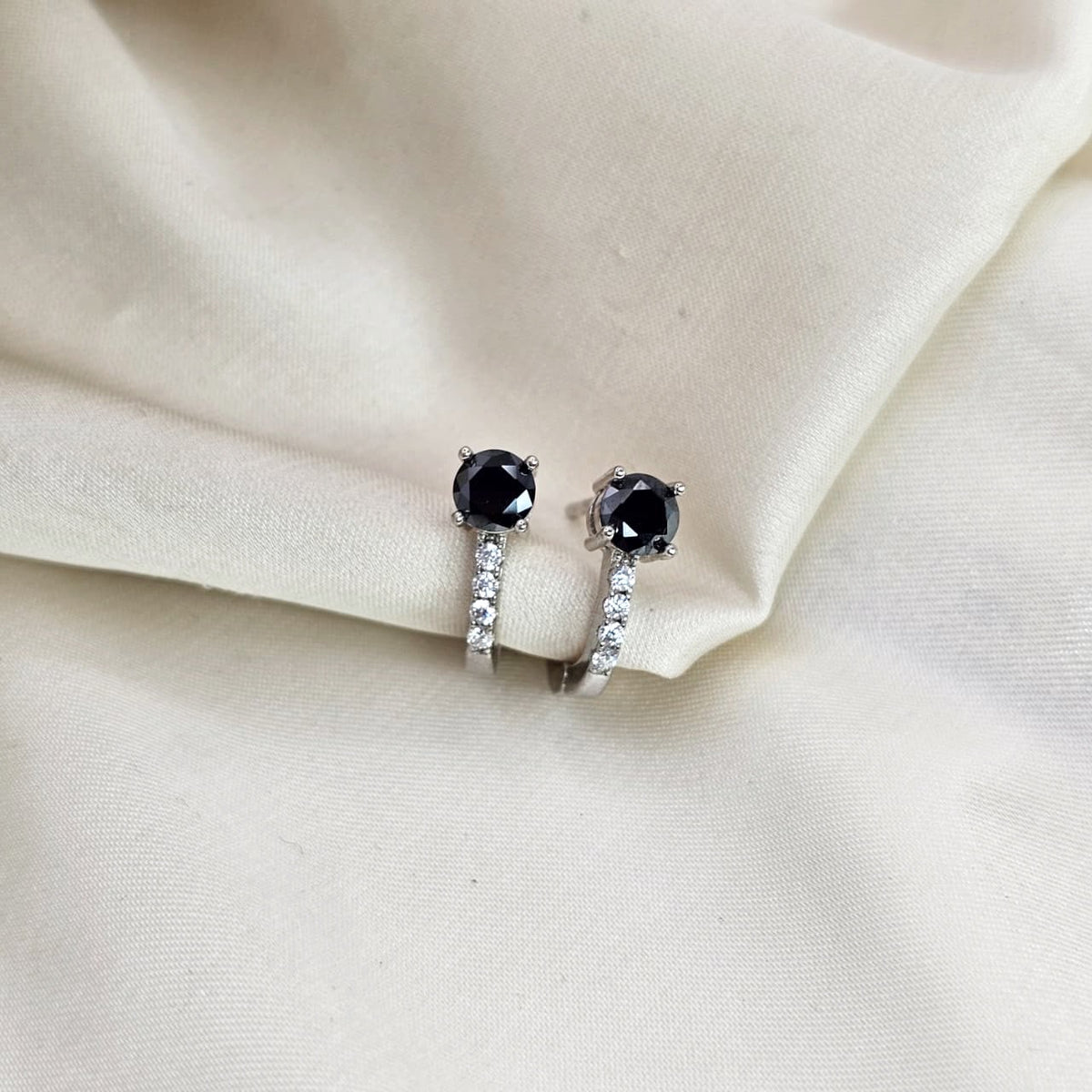 Black & White Moissanite Huggie Hoop Earrings