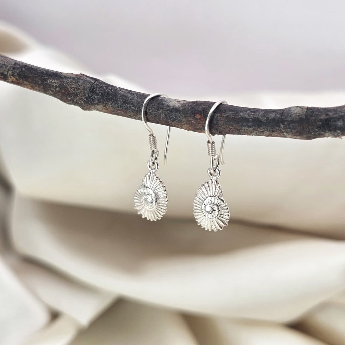 Ammonite Spiral Shell Drop Earrings